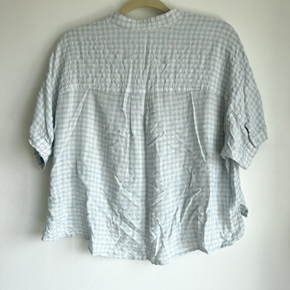 Frosty Blue Gingham Button Down Crop - Super Soft, Not See Through - Picture 7 of 7